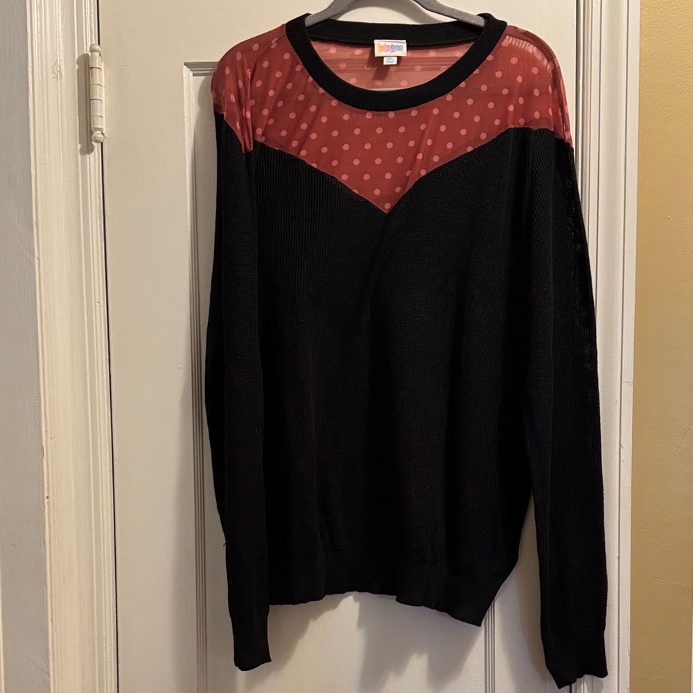 LuLaRoe Black Sweater with Red Polka-Dot Yoke